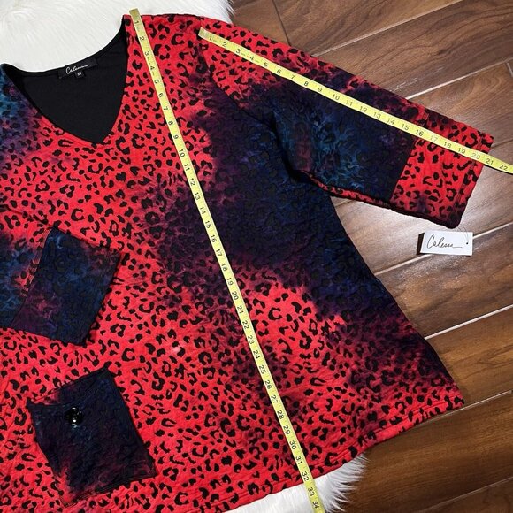 Calessa Women's Size 3X Leopard Animal Print Tie Dye Pocket V Neck Tunic Top - Picture 4 of 11